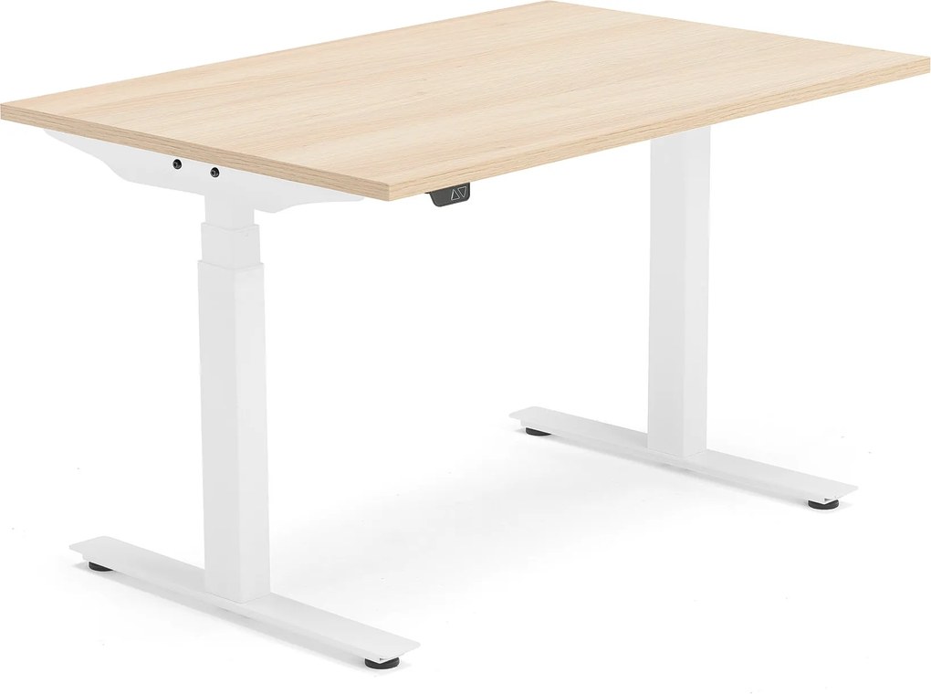 Výškovo nastaviteľný stôl Modulus, T-rám, 1200x800 mm, dub/biela