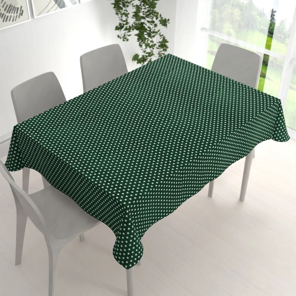 Biante Bavlnený obdĺžnikový obrus Sandra SA-350 Biele hviezdičky na tmavo zelenom 60x100 cm