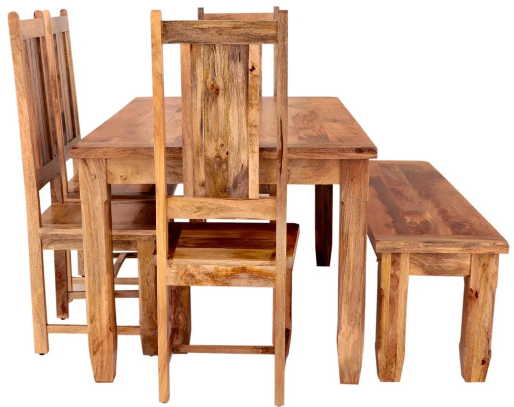 furniture-nabytek.cz - Kuchyňský set stůl + židle + lavice pro 6 osob z masivu mango
