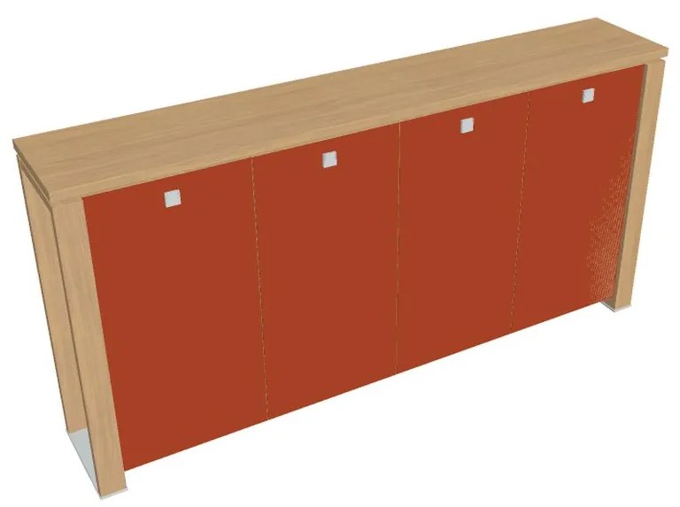 Stredná šatníková skriňa Verno+ S 260 x 46 x 130 cm, sklenené dvere, dub svetlý / oranžová