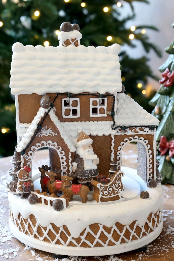 Hudobná skrinka perníkový domček Noël LED osvetlením – Ø 17*23 cm