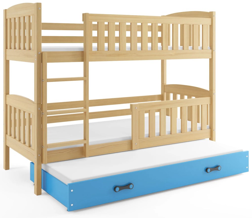 Interbeds Poschodová posteľ Kubus prírodná rozkladacia s matracom 200cm x 90cm - modrá