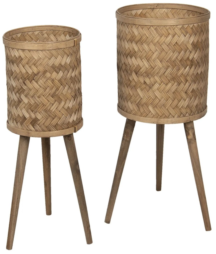 Set 2ks dreveno - bambusových kvetináčov na nôžkach Ammy - Ø 38 * 71 / Ø 32 * 67 cm