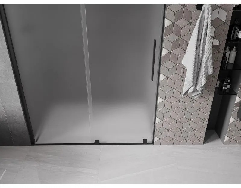 Mexen Velar, posuvné sprchové dvere do otvoru 140 cm, 8mm sklo námraza, čierna matná, 871-140-000-31-70
