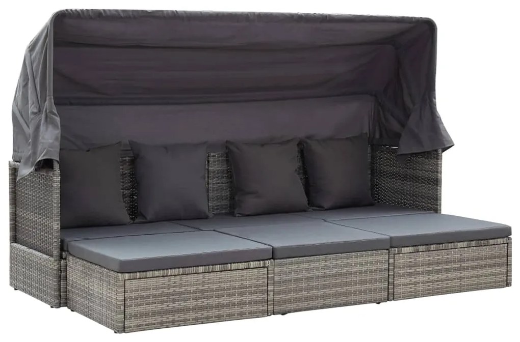 vidaXL Záhradná posteľ so strieškou, odtiene sivej, polyratan