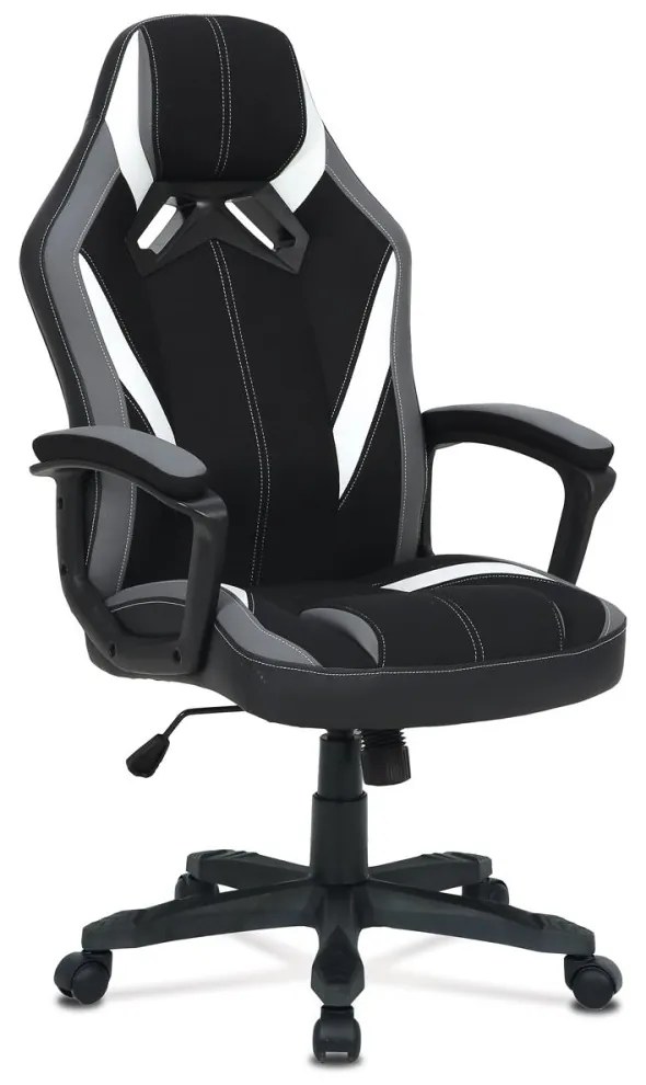 Herné kreslo HAMISH — látka, ekokoža, čierna / biela