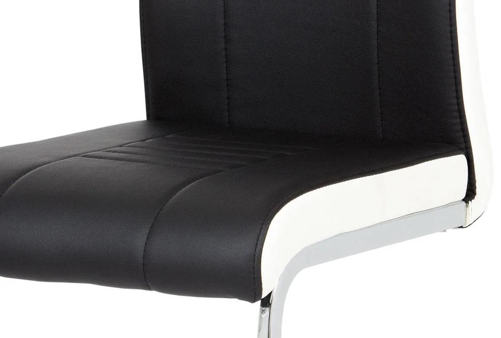Autronic -  Jedálenská stolička DCL-406 BK, koženka čierna / biele boky, chróm
