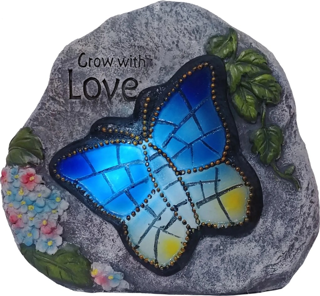 EmaHome LED solární dekorační kámen s motýlem - 21x18x8 cm &quot;XXL&quot;