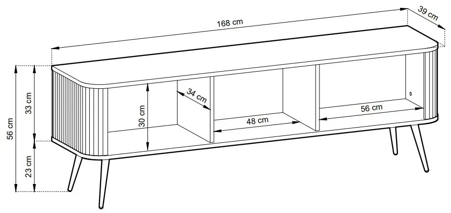 TV STOLIK BELLISSA ČIERNY + ČIERNE NOŽIČKY 168 cm