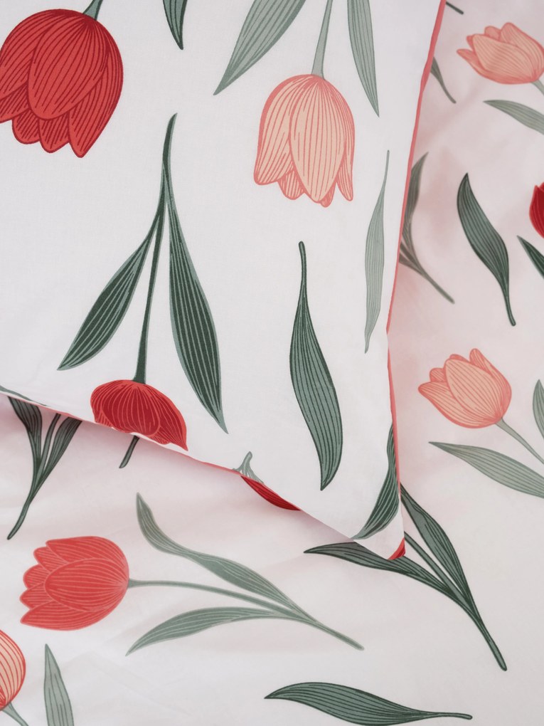 Francúzske bavlnené obliečky Renforcé - Kvety tulipánov červené