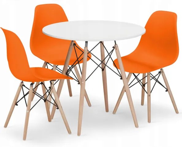 Jedálenský stôl TODI biely 80 cm s tromi stoličkami OSAKA oranžové