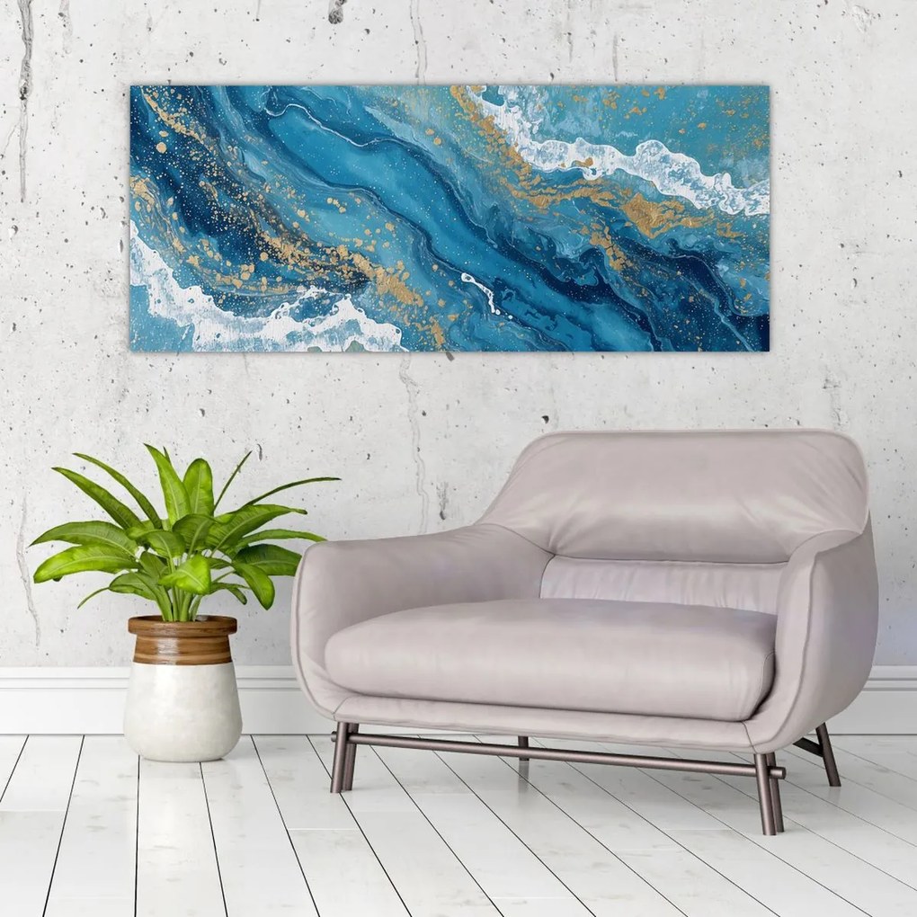 Obraz - Bledomodrý mramor so zlatom II. (120x50 cm)