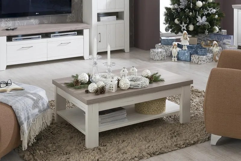 Obývacia stena Cruz, kombi, bielená pínia/šedý dub