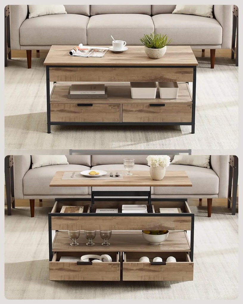 Konferenčný stolík s výškovým nastavením Vasagle Indigra ťaví hnedý/čierny