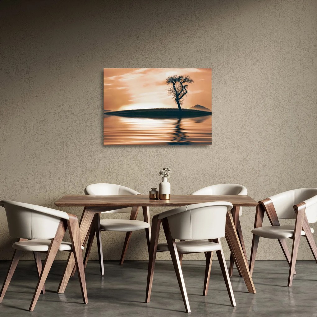 Sklenený obraz stromu na ostrove (70x50 cm)