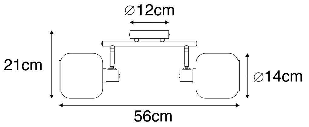 Stropné bodové svetlo čierne so zlatom s dymovým sklom 2-svetlo - Zuzanna