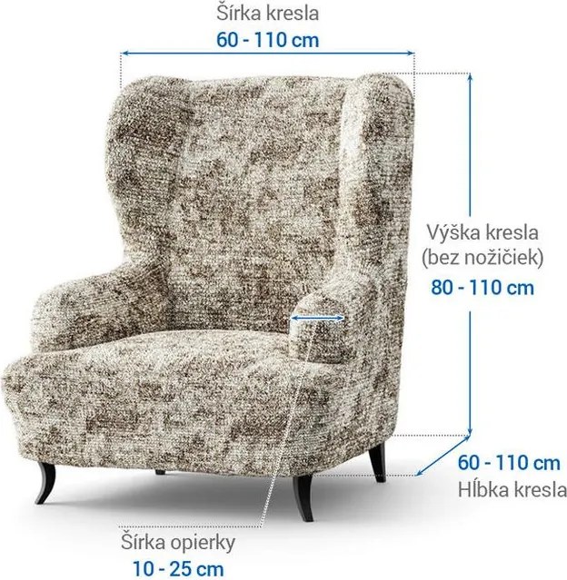 Bielastické poťahy MARMO béžové kreslo ušiak (š. 60 - 110 cm)