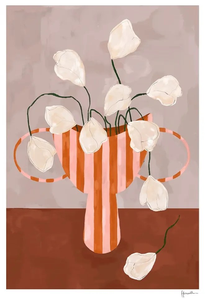 Plagát 30x40 cm White Flowers in Striped Vase – Frankie Penwill – The Poster Club