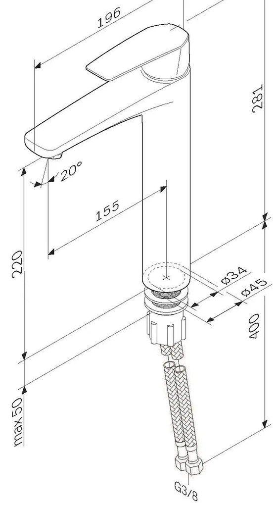Umývadlová batéria AM.PM Gem FGA92200 vysoká s odtokovým ventilom, chróm