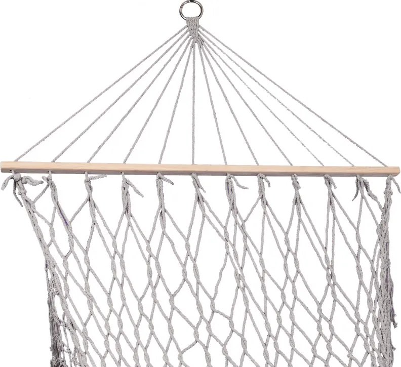Záhradná hojdacia sieť KIK boho s dreveným rámom, 200 cm, sivá