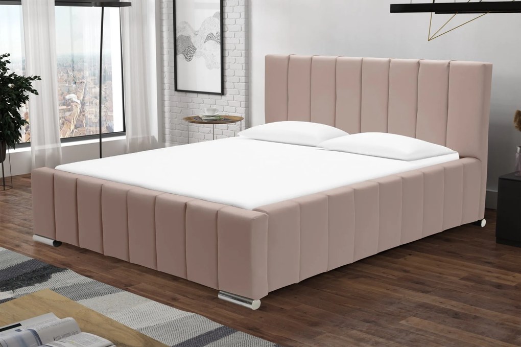 Čalúnená posteľ s úložným priestorom SWEET Světle růžová 160 x 200 cm