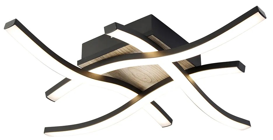 Dizajnové stropné svietidlo čierne s drevom vrátane LED 4-svetlo - Vanesa