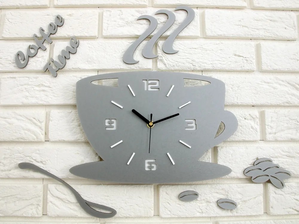 Nástenné hodiny Coffee svetlo šedé