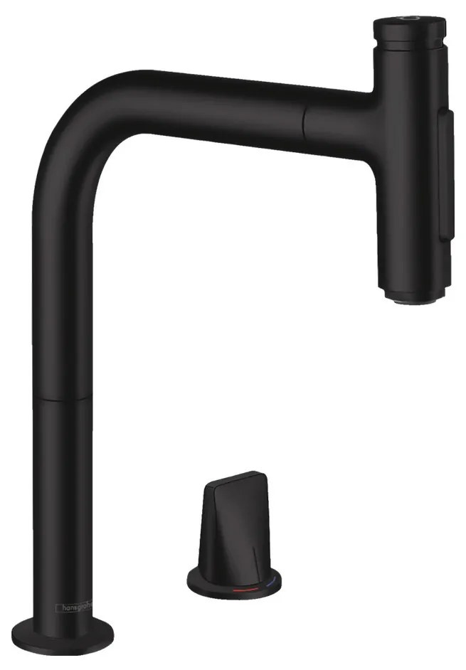 Hansgrohe M71, drezová batéria M7120-H200 v vyťahovacou spŕškou, 2-otvorová inštalácia, sBox, čierna matná, HAN-73818670