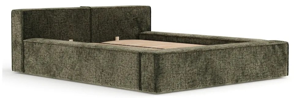 Tmavozelená čalúnená dvojlôžková posteľ s úložným priestorom s roštom 180x200 cm Voliera – Maison de Rêve