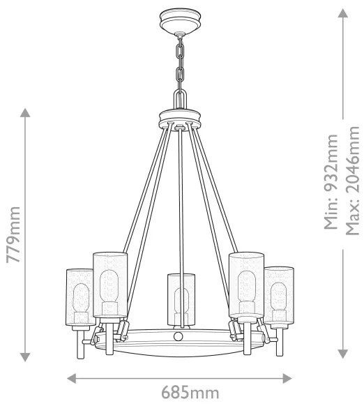 Hinkley HK-COLLIER5-BX - Luster na reťazi COLLIER 5xE27/40W/230V, priemer 68,5 cm