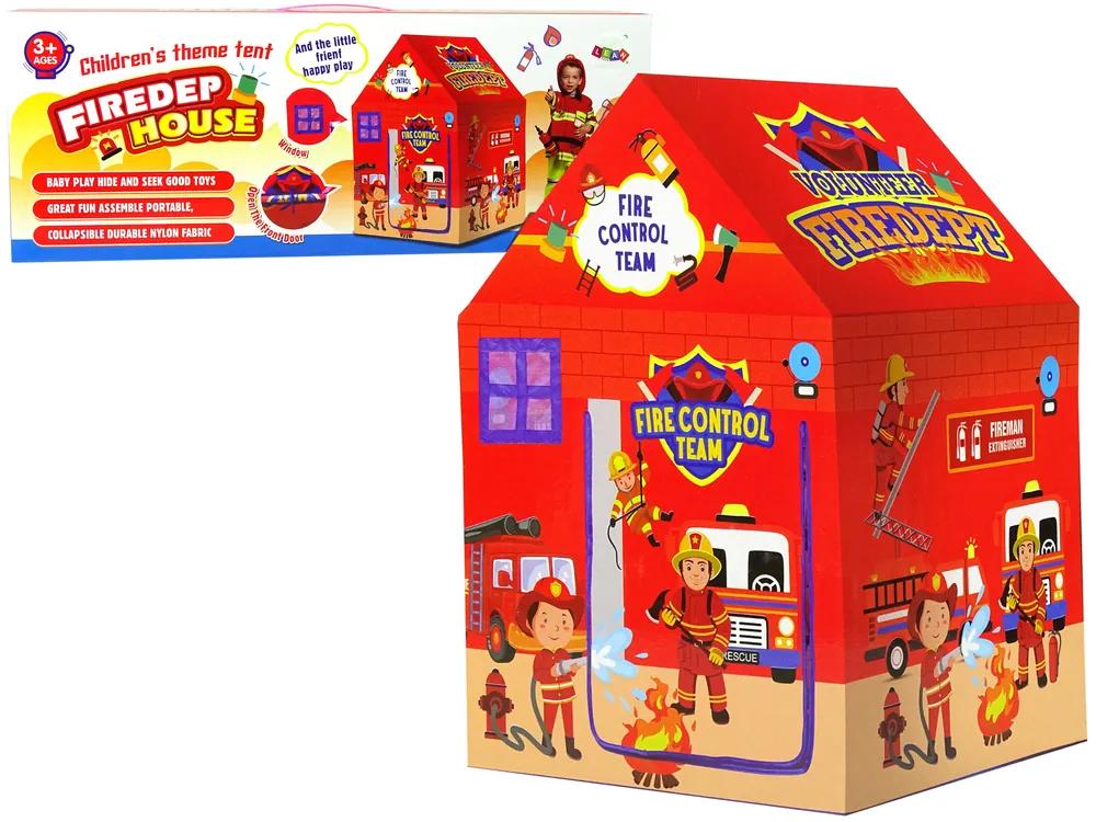 LEAN TOYS Zábavný hasičský stan pre deti 123 cm x 82 cm Červený