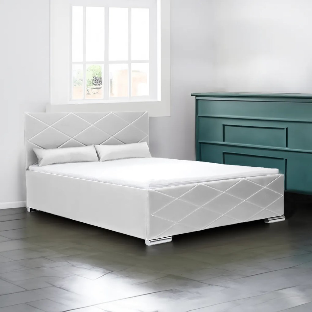 Čalúnená posteľ s úložným priestorom a matracom KRE 120x200 cm Biela