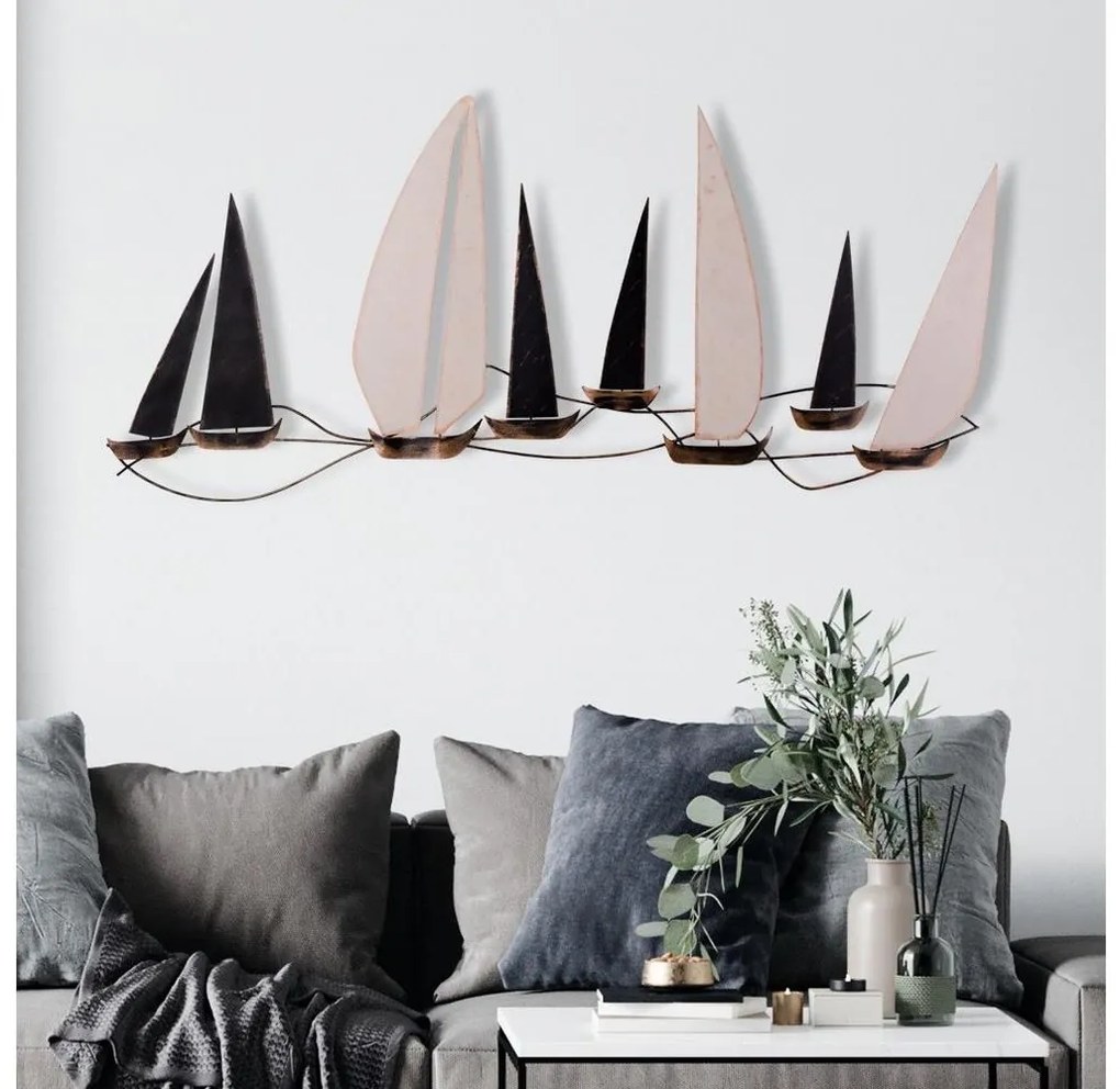 Nástenná dekorácia 52x117 cm plachetnica kov