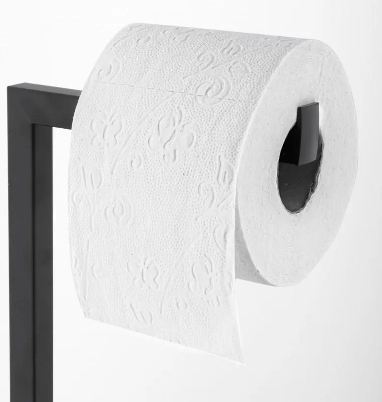 Erga Trapa, hranatý držiak WC papiera so zásobníkom na toaletný papier, čierna matná, ERG-YKA-P.TRAPA-BLK
