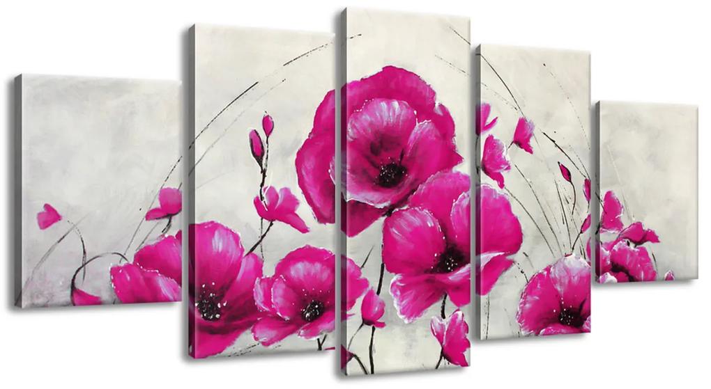 Gario Ručne maľovaný obraz Ružové Vlčie maky - 5 dielny Rozmery: 100 x 70 cm