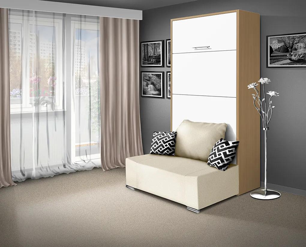 Nabytekmorava Sklápacia posteľ s pohovkou VS 21058P 200x90 farba pohovky: Hnedá, Typ farebného prevedenia: Orech / dvere biele LESK