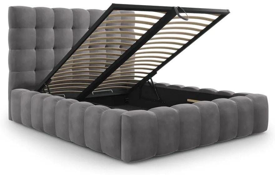 Sivá čalúnená dvojlôžková posteľ s úložným priestorom s roštom 160x200 cm Bali – Cosmopolitan Design