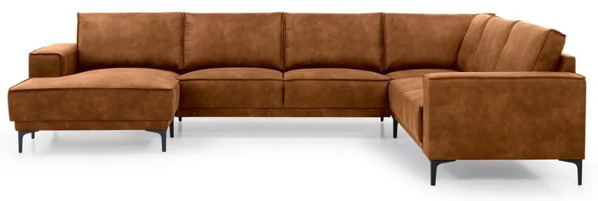 Koňakovohnedá rohová pohovka z imitácie kože (ľavý roh/do "U") Copenhagen – Scandic