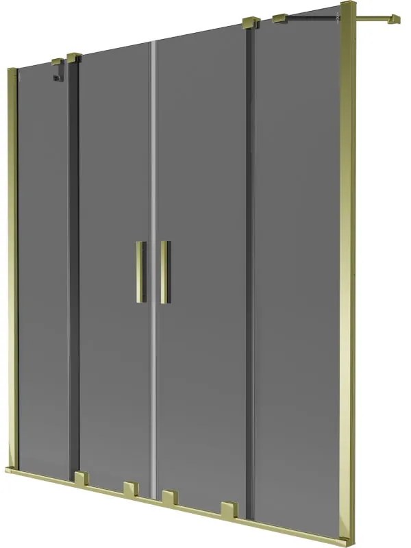 Mexen Velar Duo, 2-krídlová posuvná vaňová zástena 160 x 150 cm, 8mm šedé sklo, zlatý lesklý profil, 896-160-000-42-50