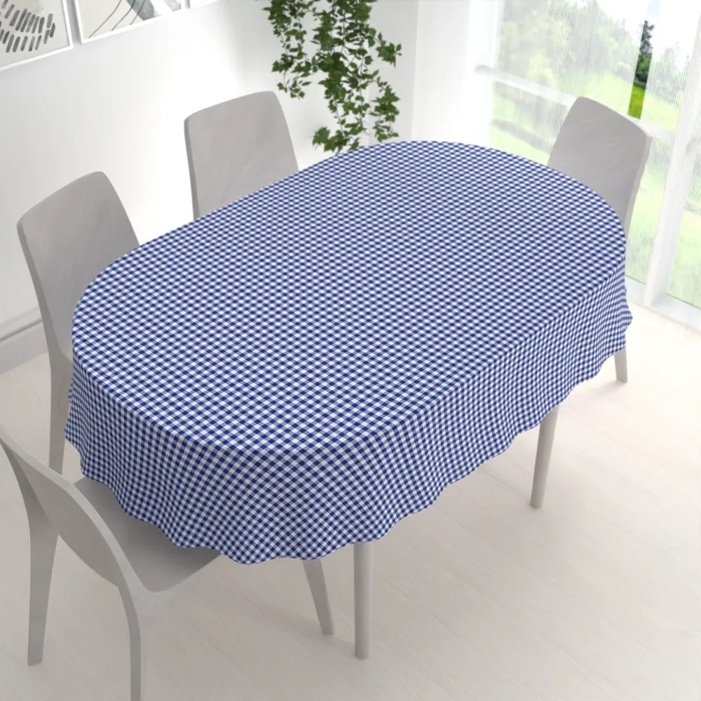 Biante Bavlnený oválny obrus Sandra SA-057 Modro-biele kocky 140x220 cm