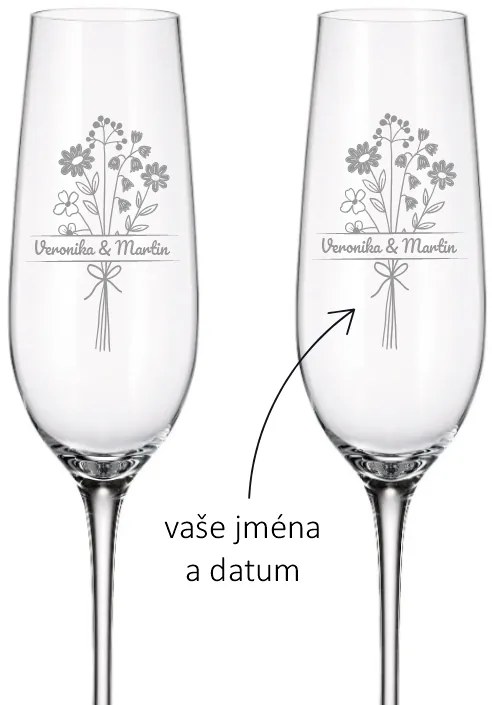 Dekorant Svadobné poháre na šampanské LUČNÉ KVETY 270 ml 2KS