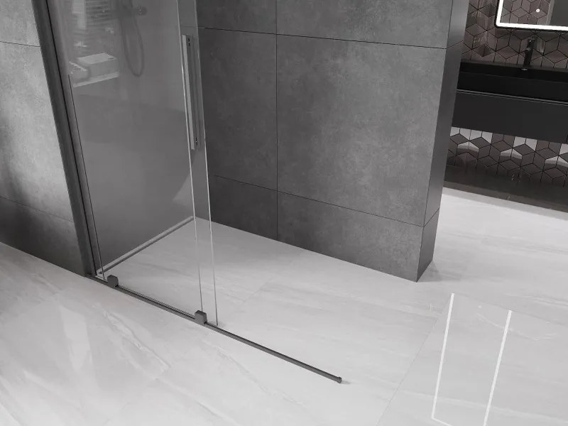 Mexen Velar, sprchová zástena s posuvnými dverami Walk-in 150 x 200 cm, 8mm číre sklo, grafitová, 871-150-000-03-95