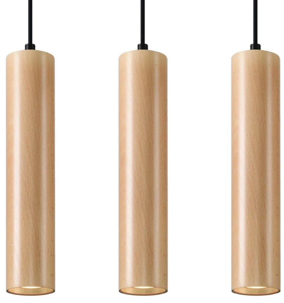 Závesné svietidlo Lino 3, 3x drevené tienidlo