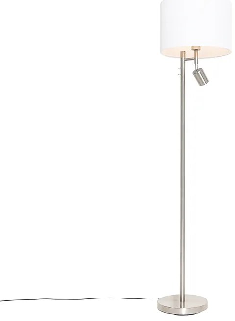 Stojaca lampa z ocele s bielym tienidlom a lampou na čítanie - Jelena