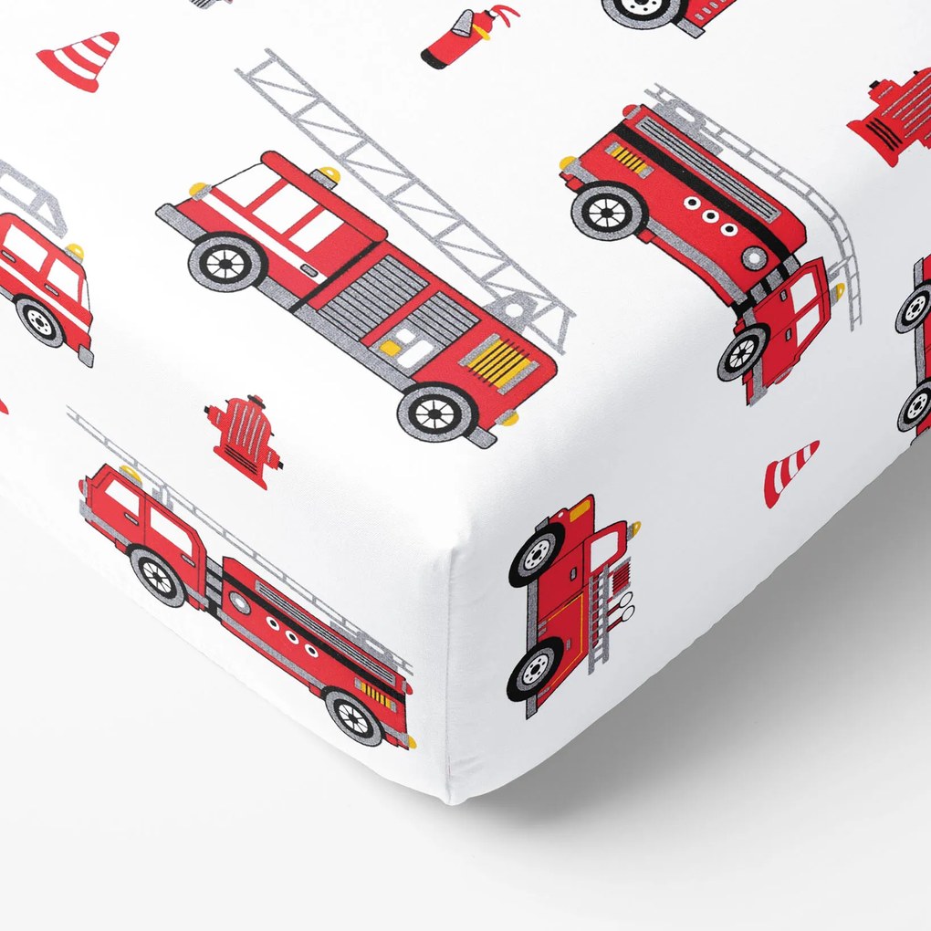Goldea detská bavlnená napínacia plachta - hasičské autá 120 x 200 cm