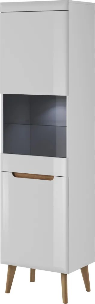 Vysoká vitrína Nordi, dub riviéra/biela lesk