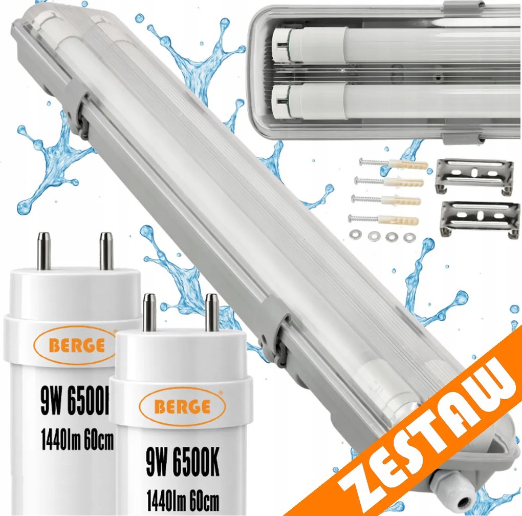 SADA Hermetická LED lampa 60cm 18W 2880lm 6500K + 2x Žiarivka do garáže