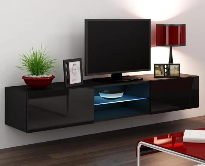 Moderný TV stolík Igore 180 GLASS, černá/černý lesk