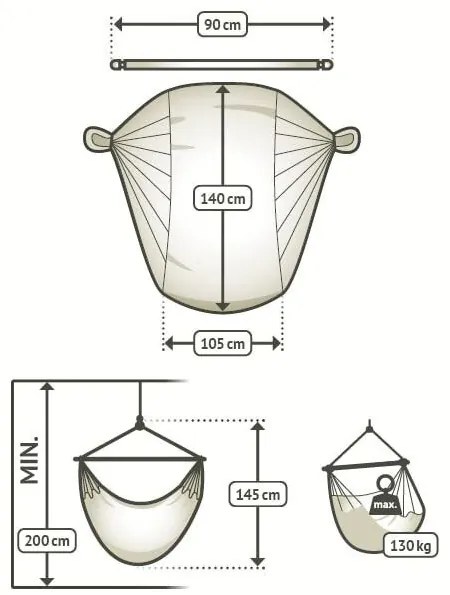 La Siesta Závesné hojdacie kreslo DOMINGO BASIC CARIBIC - toucan, látka: 100% polypropylén / tyč: bambus / otočný čap: nerezová oceľ