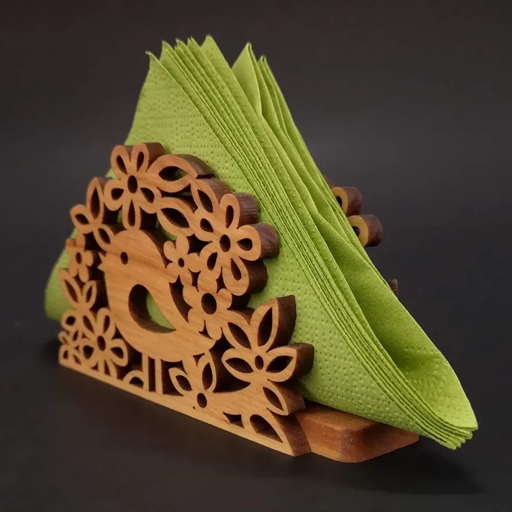 AMADEA Drevený stojanček na obrúsky s vtáčikom, masívne drevo, 12,5x6,5x3,5 cm